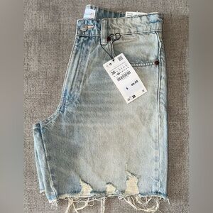Zara Blue Relaxed Bermuda with Distressed Vintage Look